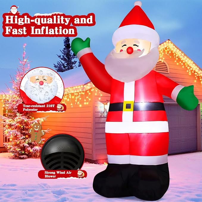 GOOSH 8.8 FT Waving Christmas Inflatables Santa Claus Shaking Hand - Outdoor Santa Christmas Decorations Blow Up Santa for Yard Holiday Party Garden Lawn