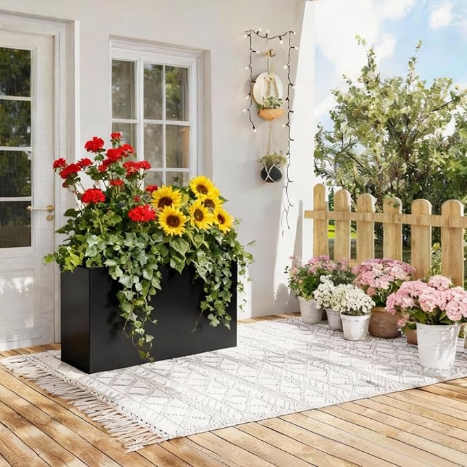 Rectangle Planter-32 L x 12" W x 24" H Tall Black Metal Large Planter Boxes Outdoor Pots,Flowers Pot Garden Porch Patio Privacy