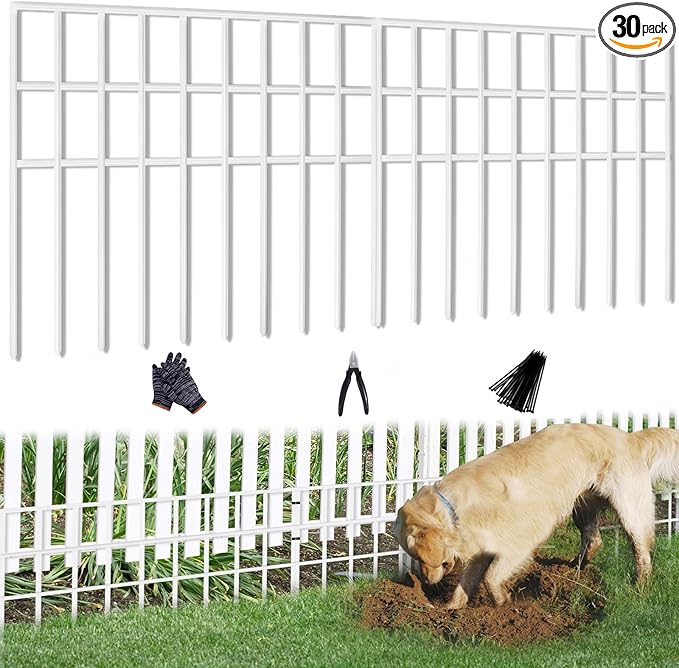 42.5ft(L) x 13in(H) Animal Barrier Fence, 30 Panels No Dig Garden Fence for Dog Rabbit, Rustproof Anti Digging Barrier, Garden Edging Border Ground Defense for Outdoor, Yard, Patio, White