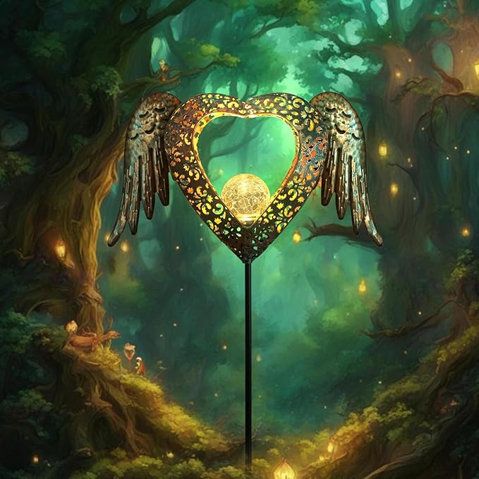 KAIXOXIN LEDs Solar Stake Lights for Garden Metal Warm White, Memorial Gift - Perfect as Remembrance & Sympathy Gifts (Heart-Bronze)