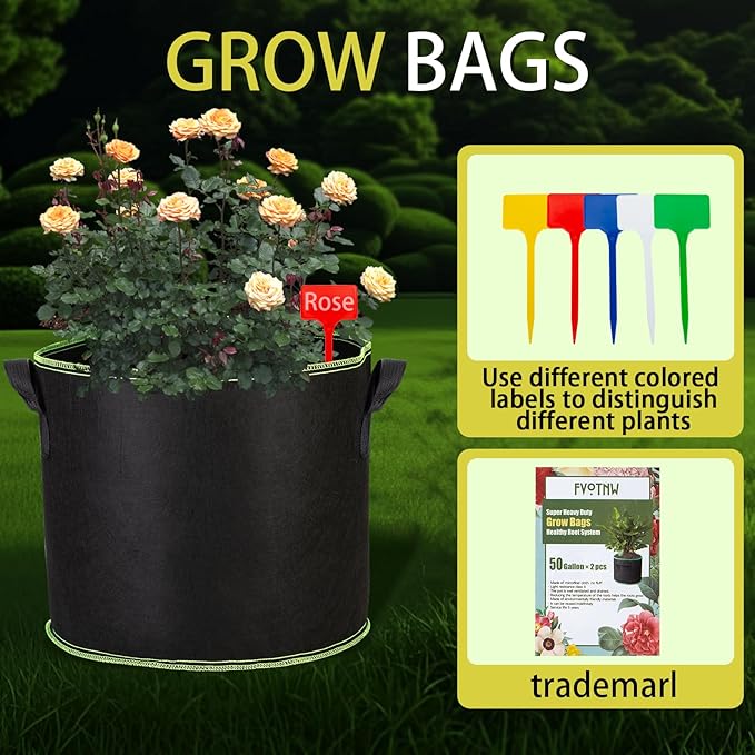 5-Pack 5 Gallon Plant Grow Bags, Thickened Nonwoven Fabric Pots with Handles,Durable Garden Planters Aeration Gardening Container to for Plants, Vegetables, and Flowers