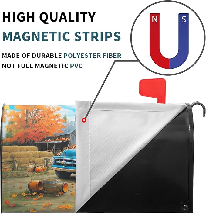 Fall Truck Mailbox Cover Magnetic 25.5"x21" Autumn Maple Tree Leaf Pumpkins Sunflower Farm Puppy Mailbox Wrap Post Cover Large Size Waterproof for Garden Yard Outdoor Outside Decor