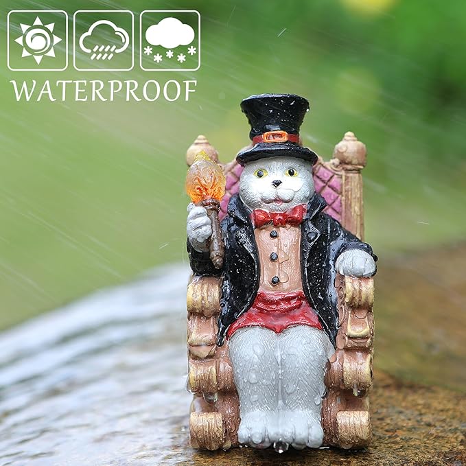Whimsical Cat Garden Decor Statues Outdoor Solar Lights for Yard Art Outdoor Christmas Decoration Figurine Lawn Ornament - Unique Cat Lovers Gifts for Housewarming Gardening Women Mom Grandma