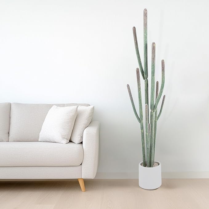 Tall Faux Cactus Plant，62in Realistic Texture Tall Fake Plant, Artificial Cactus Large with White Planter Indoor Outdoor for Home Office Living Room Bedroom Foyer Porch Decor.