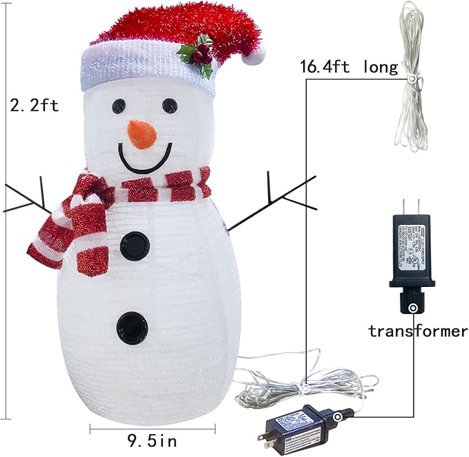 SANKUU Lighted Christmas Snowman Decoration, 22IN Collapsible With 30 Lights, Plug-in Power, Pre-Lit for Indoor Outdoor Yard Holiday Decor