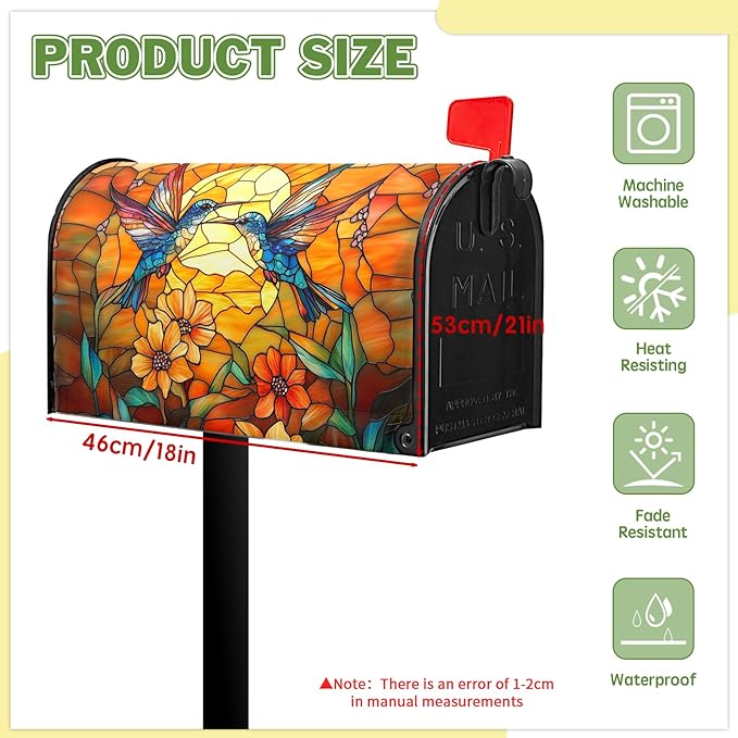 Artistic Birds Mailbox Covers Fall Autumn Mail Box Wraps Magnetic Standard Size 21x18 inch Vintage Floral Sun Mailbox Cover for Garden Outdoor Yard Decor