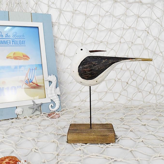 Aecipl Wooden Sea Bird Statue Seagull On Stand Decor Nautical Coastal Birds Sculpture Indoor Outdoor Animal Figurine Beach Themed Decoration Rustic Home Art for Bedroom Garden (G)