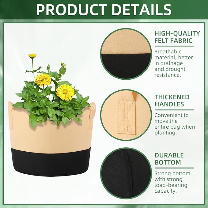 12 Pack 10 Gallon Grow Bags Colorful Fabric Plant Pots with Handles 10 Gal Garden Grow Bags Fabric Grow Pots Plant Growing Bags Vegetable Planting Bags for Garden and Outdoor (10 Gallon)