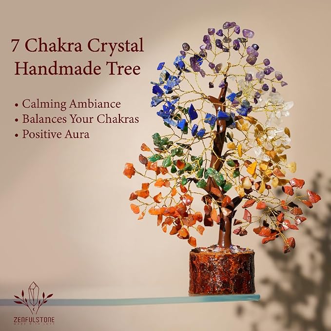 7 Chakra tree of life Crystal Healing Money Tree for Home Living Decor, Office Desk Decor | Handmade Feng Shui Bonsai for Positive Energy, Wealth & Good Luck | Birthday Gifts for Men, Women, Mom