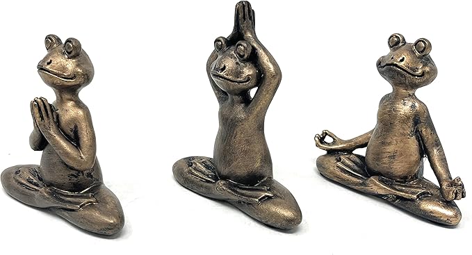 Nature's Mark 3" H Mini Yoga Frog Resin Statue Figurine Set of 3 Home Decorative Accent Décor