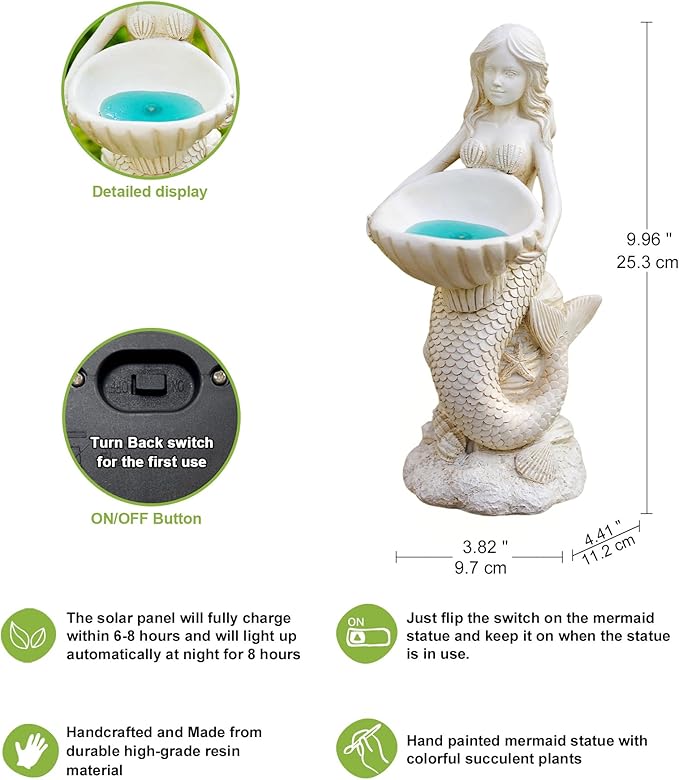 Nacome Solar Mermaids Birdbath Garden Decor: Outdoor Statues Ornaments for Outside Decorations Yard Art Lawn Porch Patio Balcony - Birthday Gifts for Mom Grandma Women Lover