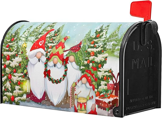 Winter Gnome Mailbox Covers Magnetic Large Size Snowman Snowflake Pines Mail Box Wraps Happy Holiday Xmas Snow Mail Post Covers Waterproof Oversized 25.5 X 21 Inch