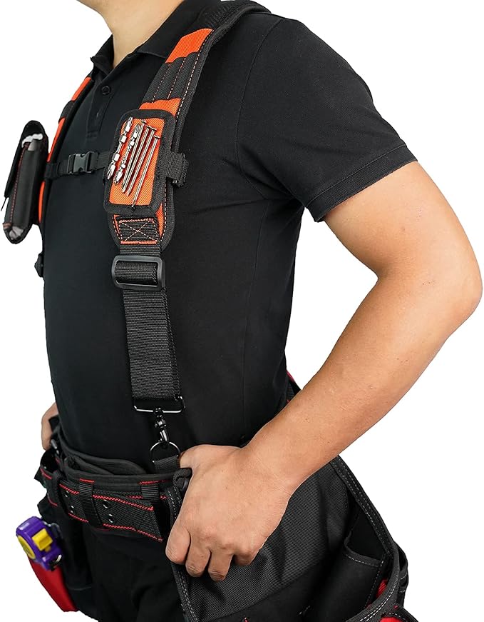 MELOTOUGH Magnetic Tool Belt Suspenders with Magnetic WristBand for Work Belt Padded Suspenders Constrcution