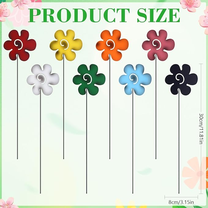 8 Pack Rustic Metal Flowers Decorative, 12" Farmhouse Garden Decor Outside Rust Garden Stakes, Spring Yard Art Ornament for Christmas Outdoor Lawn Porch Pathway Patio Decor