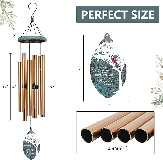 ASTARIN Custom Cardinal Memorial Wind Chimes, 35" Sympathy Gifts Wind Chime for Loss of Mom Dad Sister Son, Personalized Name Date Bereavement Condolence Gift for Outside Outdoor