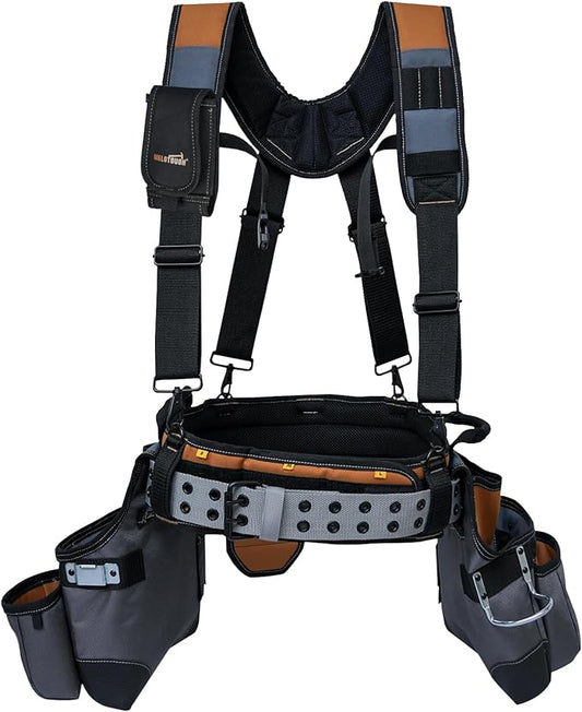 MELOTOUGH Tool Belt with Suspenders Tool Bag Suspenders Framers Comb Apron Tool Belt Construction Tool Pouch Builder Heavy Duty Carpenter Suspension Rig for Electrician, Roofing,Contractor(Khaki)