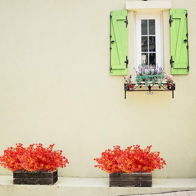 20 Bundles Artificial Flowers, Fake Artificial Greenery UV Resistant No Fade Faux Plastic Plants for Wedding Bridle Bouquet Indoor Outdoor Home Garden Kitchen Office Table Vase (Red)