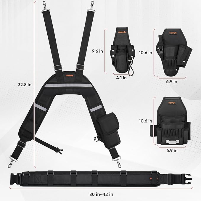 Tool Belt for men | 38-Pockets Heavy Duty Padded Tool Belts | With Suspenders | Detachable & Adjustable Tool Pouch Bag | Electrician,Carpenter,Construction,Framers,Carpenter,Roofing