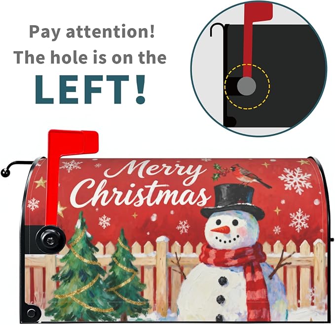 Merry Christmas Snowman Mailbox Covers Magnetic Standard Size Red Green Xmas Tree Snowflake Cardinal Outdoor Decorative Holiday Seasonal Letter Box Cases for Home Garden Outside Decor, 21x18 Inch