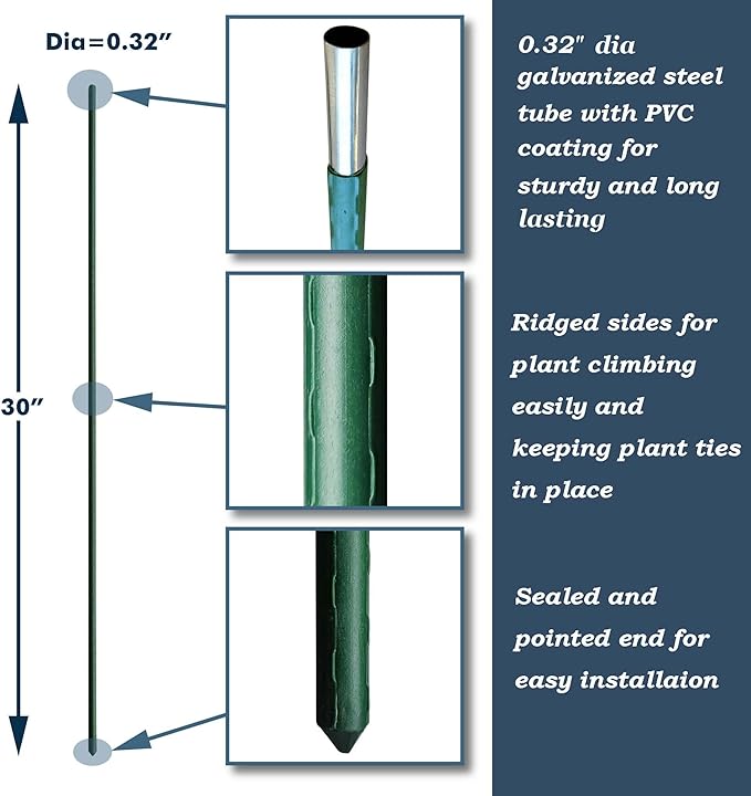 30 Inch Plant Support Garden Stakes, Steel Tomato Plant Stakes, Pack of 25