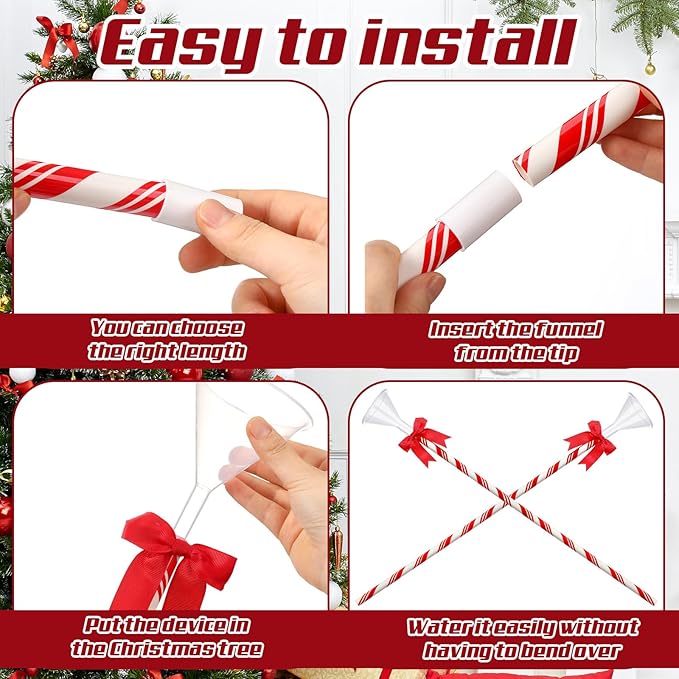 4 Pcs 40 Inch Plastic Christmas Tree Watering Funnel Red and White Striped Christmas Tree Watering System Longer Spout Xmas Device for Indoor and Outdoor Plants