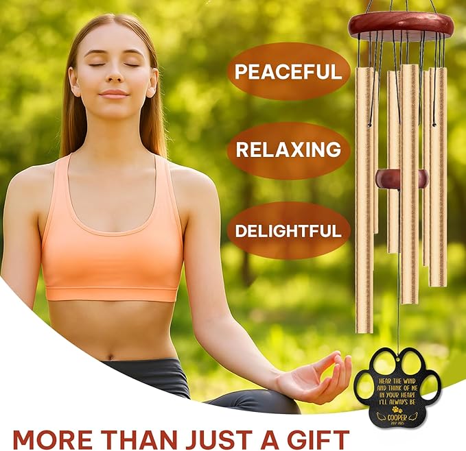 Personalized Pet Memorial Wind Chime – “Hear The Wind and Think of Me” Paw Print Design – Custom Dog or Cat Name & Years – Sympathy Gift for Pet Loss – Outdoor Garden Remembrance Windchime