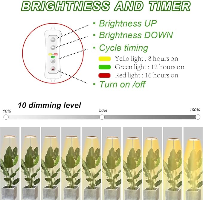 Yadoker LED Growing Light, Full Spectrum for Indoor Plants, Paired with a Soil Tester,Height Adjustable, Automatic Timer, Low Safe Voltage, Ideal for Large Plants