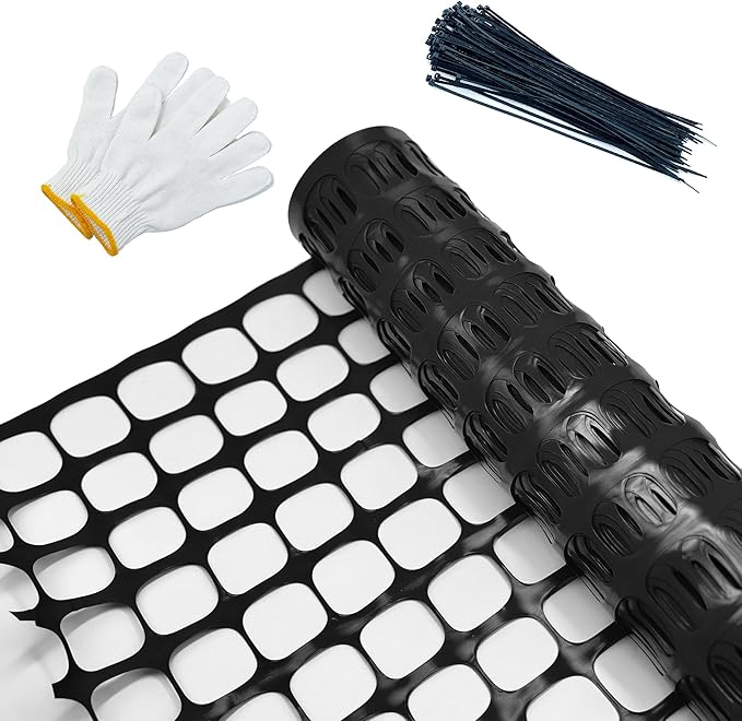 Safety Fence Garden Netting Roll 4 X 100 Feet with Zip Ties, Temporary Reusable Plastic Mesh Fencing Netting for Snow Fence, Animal Barrier, etc. (4' X 100‘ SW, Black)