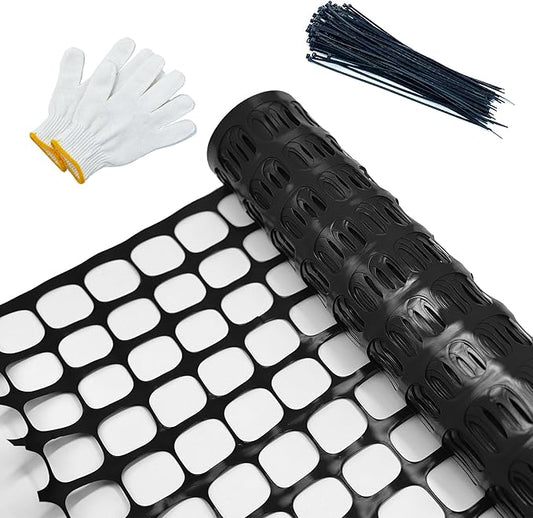 Safety Fence Garden Netting Roll 4 X 100 Feet with Zip Ties, Temporary Reusable Plastic Mesh Fencing Netting for Snow Fence, Animal Barrier, etc. (4' X 100‘ SW, Black)