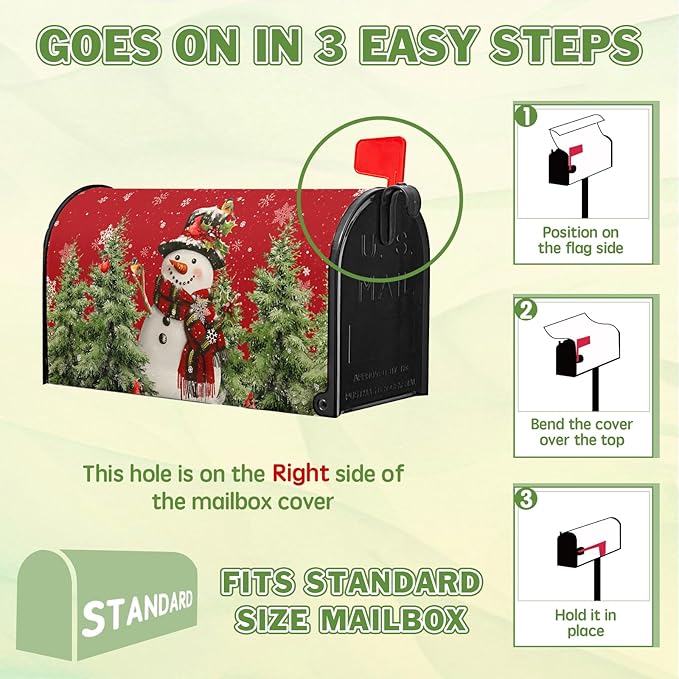 Christmas Snowman Mailbox Covers Winter Red Snowman Magnetic Mailbox Covers Xmas Tree Mail Box Wraps Standard Size 21x18 inch Home Decor Outdoor Yard Decoration for Garden