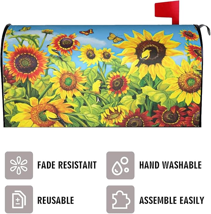 Sunflowers Mailbox Cover, Yellow Flower Outdoor Magnetic Mail Cover Letter Post Box 18x21 in Mailwrap for Garden Outside Home Decor
