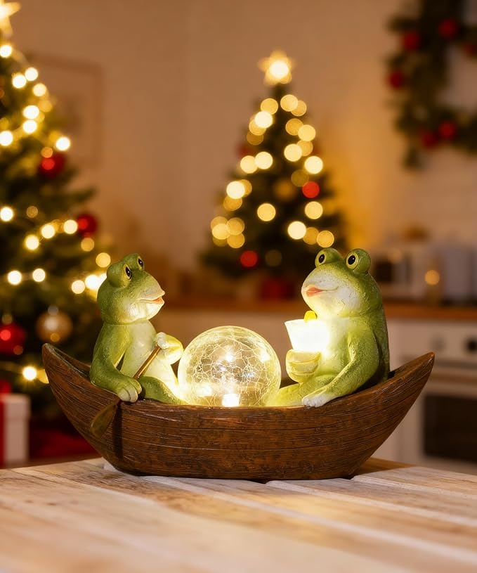Solar Frogs Boating Statue Garden Decor: Outdoor Sculpture Lights Decorations Art Ornament Yard Lawn Backyard - Ideal Gifts for Women Mom Grandma
