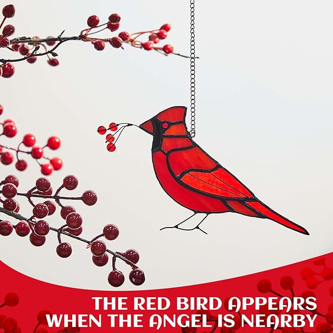 Soaoo 2 Pcs Red Cardinal Gifts for Women Stained Glass Christmas Birds Suncatcher Window Hanging Ornament Loss of Loved One Memorial Gifts for Mom Grandma Nana Housewarming