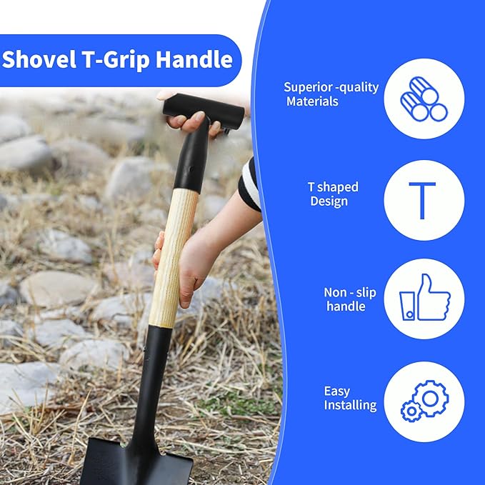 ID 1.34" Black Shovel T-Shaped Grip Handle,PVC Shovel T Straight Grip Handle,Plastic Spade Replacement Snow Removal Garden Accessorie Backyard Digging,5.12×4.33-in(H*T)