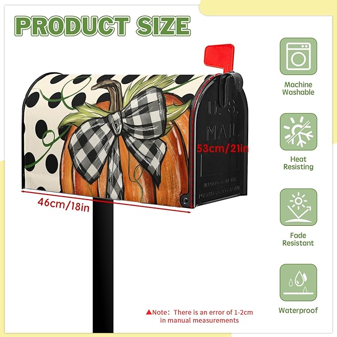 Fall Mailbox Covers Magnetic Pumpkin Mail Box Cover Standard Size 21x18 inch Autumn Polka Dot Mailbox Wrap Bowknot Buffalo Plaid Decorative Mailboxes for Outside Garden Yard
