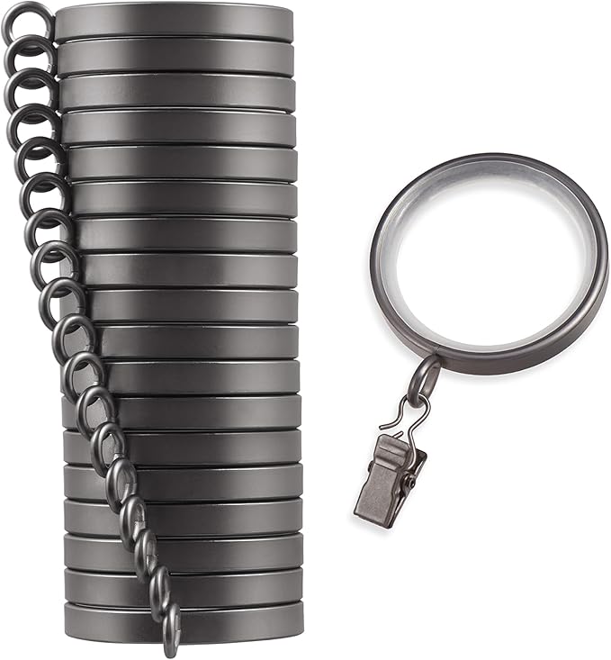 MODE Cambria Designer Series - Premium Easy Glide 18 Count Curtain Rings - Metal with Smooth, Quiet Nylon Inserts with Clips - 2 inch Diameter (1-5/8 inch Inside Diameter) - Matte Graphite