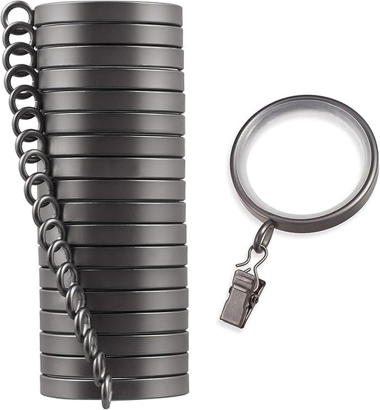 MODE Cambria Designer Series - Premium Easy Glide 18 Count Curtain Rings - Metal with Smooth, Quiet Nylon Inserts with Clips - 2 inch Diameter (1-5/8 inch Inside Diameter) - Matte Graphite
