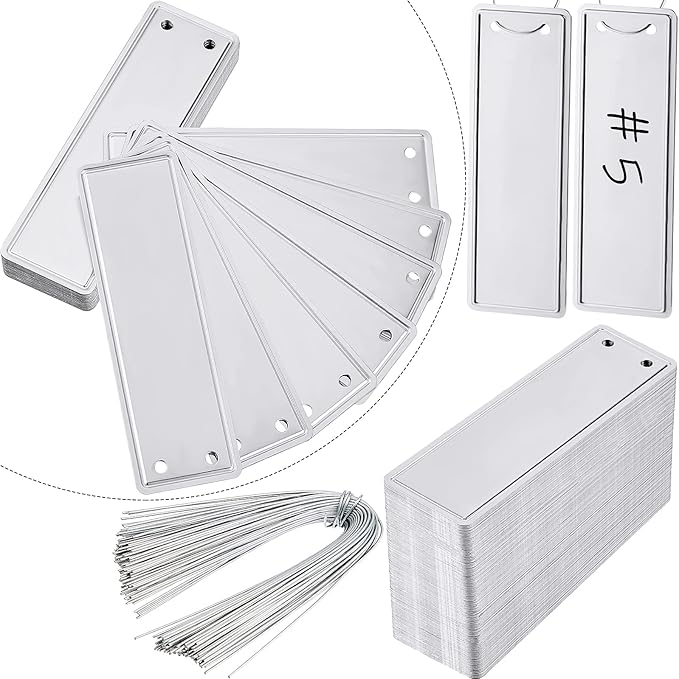 Ripeng 200 Pcs Aluminum Metal Plant Labels Writable Seedling Tree Tags with 6 Inch Wires Waterproof Double Sided Write for Plant Garden Marker Outdoor Identification and Greenhouse(200 Pieces)