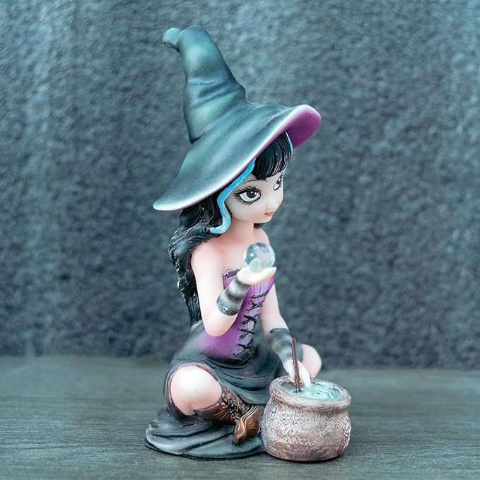 Purple Witch Resin Statue - Holding Magic Crystal Ball Home Decoration Halloween/Christmas Magician Theme Collectibles Mysterious Divination Gifts