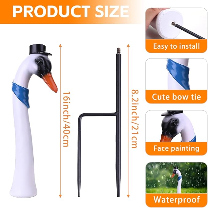 Garden Goose Stake, Porch Goose Decor 16'' Resin Goose Head Statue, Home House Ornaments Outdoor Lawn Yard Decor Gifts for Women Mom, 1 Piece