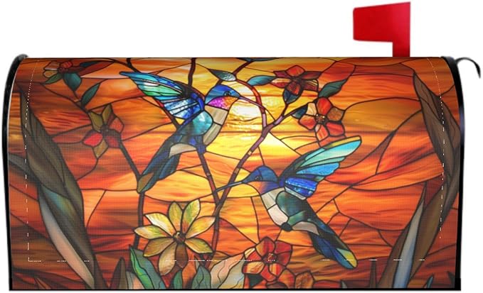 Giwawa Stained Glass Hummingbird Mailbox Covers Magnetic for Fall Mailbox Cover Autumn Mail Box Covers Standard Size 18 x 21 Thanksgiving Decorations Outdoor Welcome Mailbox Wrap