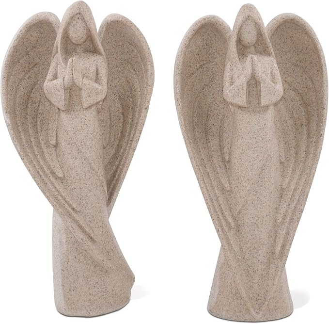 SIMON'S SHOP Angel Statues 9'' Tall, Garden Praying Angel Figurines, Indoor Angels Sculptures for Entryway Table Mantel Bookshelf Decor, Sympathy Remembrance Gifts - 2 Pack