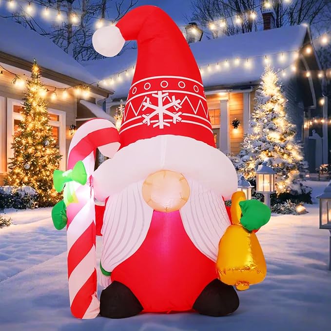 COMIN 5 FT Christmas Inflatables Gnome Outdoor Decoration Blow Up Yard with Built-in LEDs for Holiday Garden Party Decor