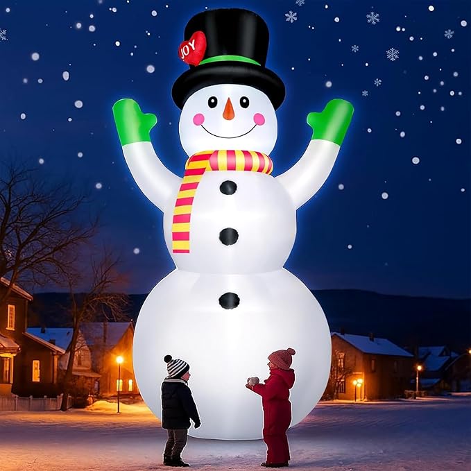 10 FT Christmas Inflatables Snowman Outdoor Yard Decorations, Giant Blow Up Snowman, Built-in Bright LED Lights, Huge Xmas Blowups Snow Man Outside Holiday Decor for Garden Patio Porch Lawn Home Party