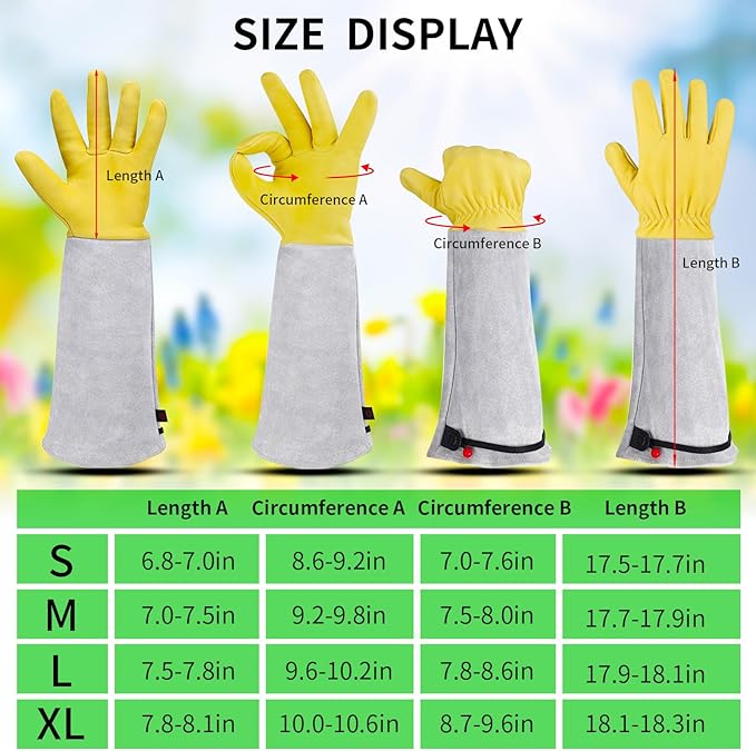 Gardening Gloves for Women/Men - Adjustable Cuff Goatskin Leather Elbow Long Sleeve Garden Gloves Gauntlet Puncture Thorn Proof Cactus Planting Rose Pruning Gloves Protective Work Gardener Gifts