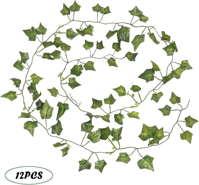 Flojery 78Ft 12pcs Silk Artificial Ivy Vine Hanging Leaves Plant Greenery Decor Party Home Garden Wedding Wall Decor (Green)