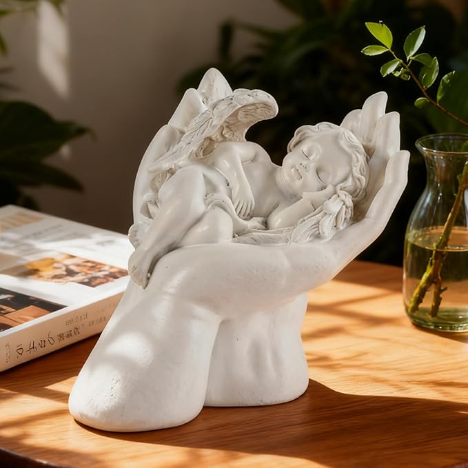 White Hand Angel Statue - Handmade Resin Home Decor, Indoor Outdoor Angel Figurine, Desktop Ornament, Ideal Blessing Gift for Parents & Friends