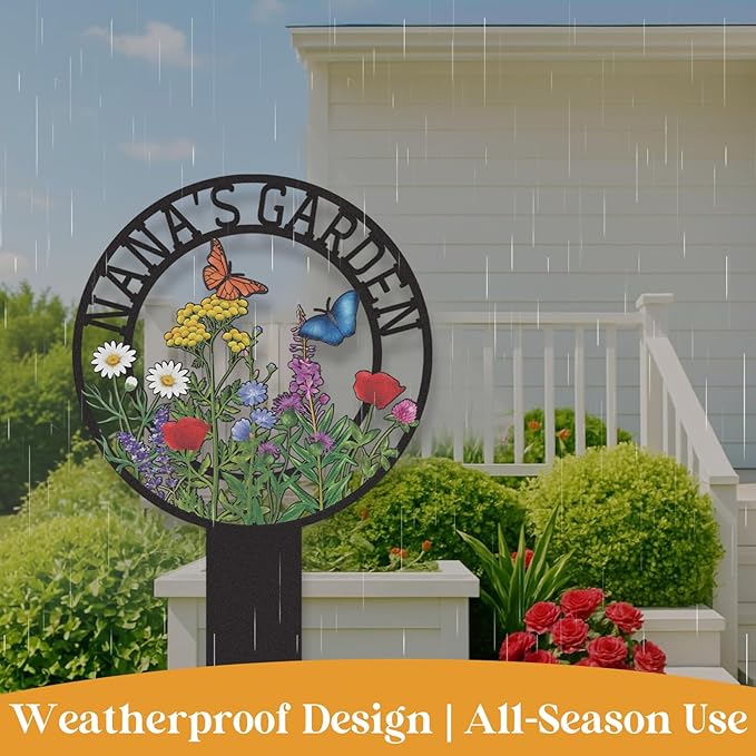 Personalized Garden Signs, Colorful Flowers Garden Decor for Outside, Decorative Yard Stakes, Metal Yard Art, Patio Decor, Custom Last Name Sign, Lawn Art, Housewarming Gifts Color06