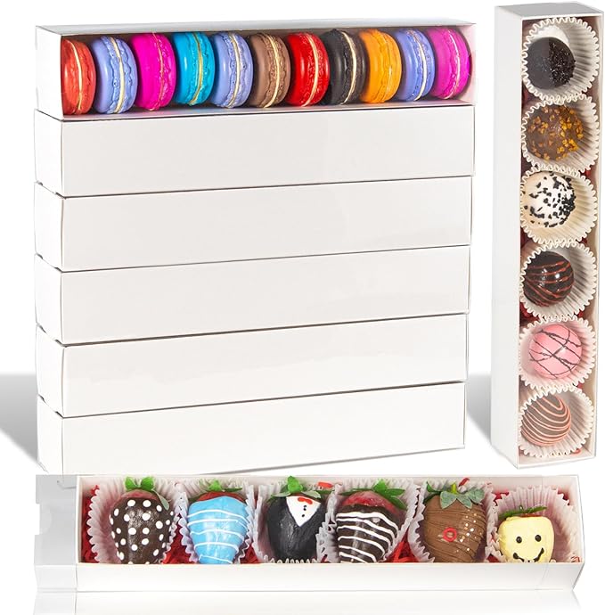 RomanticBaking 23PCS Strawberry Boxes 12x2¼x2 Inch with Full Clear Window,Drawer Boxes Macaron Boxes Chocolate Containers for Wedding Favors Party Boxes