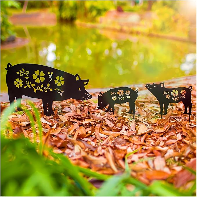 Pig Metal Decorative Garden Stakes Pig Gifts for Women Men Mom Birthday Gifts Silhouette Statues for Garden Decor, Yard Art, Patio, Outside, Lawn Ornaments, Outdoor Decorations